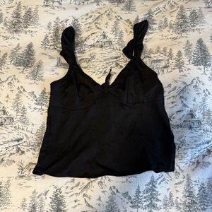 Black eyelet tie-back top